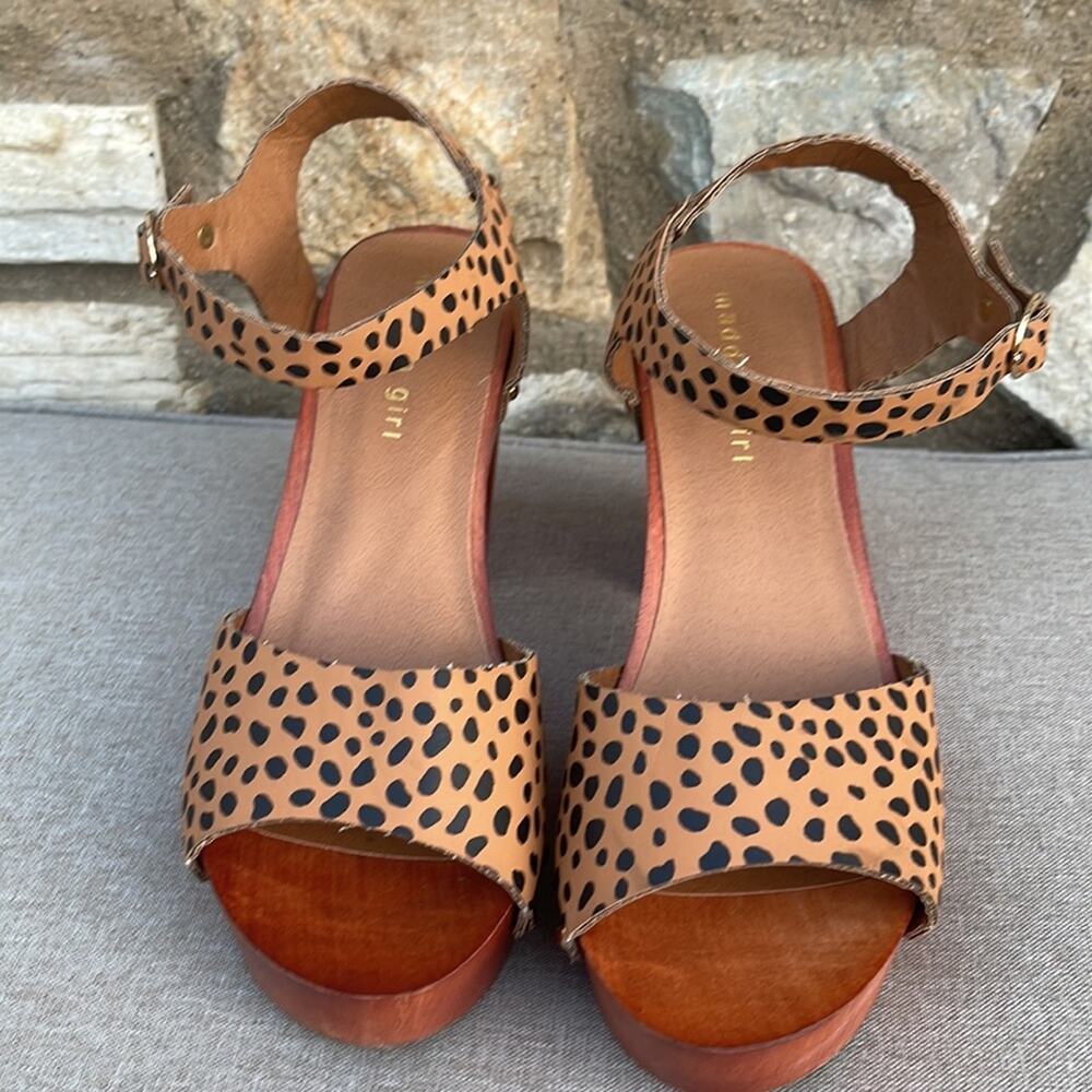 Madden Girl G-Neato animal print wooden block heels open toe size 7.5 - Picture 2 of 8